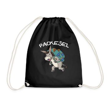 Esel Packesel Maultier Muli Donkey Geschenk - Turnbeutel - Schwarz - Vorne