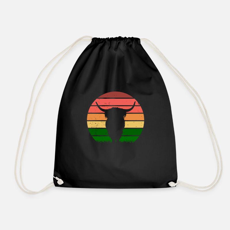 Hochlandrind Highland Cattle Kuh Retro Sunset - Turnbeutel - Schwarz
