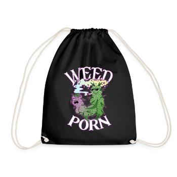 Weed Porn Funny Grass Blossom Joint Smoking Stoner - Drawstring Bag - black - Front