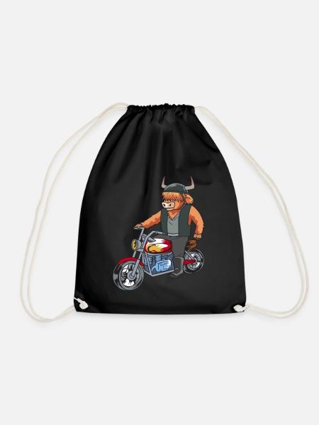 Hochlandrind Highland cattle cow biker motorcycle - Drawstring Bag - black
