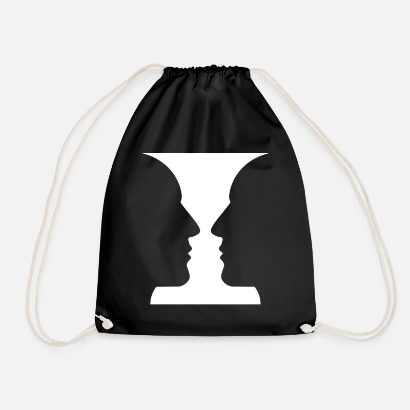 Heads or vase Optical illusion - Drawstring Bag - black