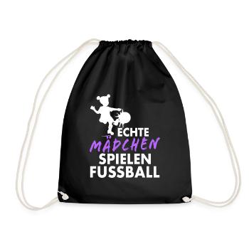 Echte Mädchen spielen Fussball Kicker Mannschaft - Turnbeutel - Schwarz - Vorne