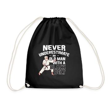 Karate old man with black belt - Drawstring Bag - black - Front