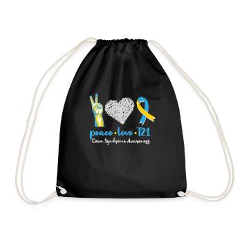 Peace Love T21 Down Syndrome Awareness Sped Teache - Drawstring Bag - black - Front
