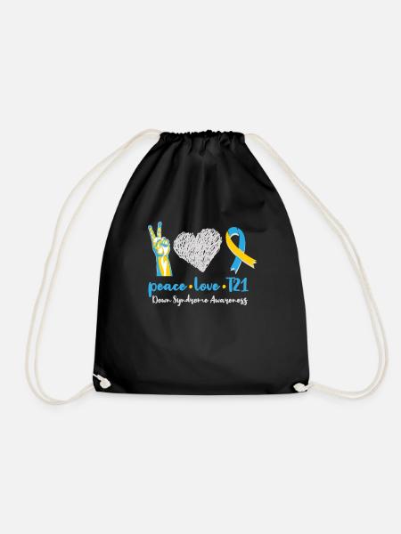 Peace Love T21 Down Syndrome Awareness Sped Teache - Turnbeutel - Schwarz