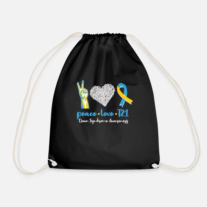 Peace Love T21 Down Syndrome Awareness Sped Teache - Turnbeutel - Schwarz