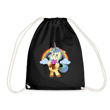 Einhorn mit Eiscreme Trend Mädchen Rosa Lila - Turnbeutel - Schwarz - Vorne
