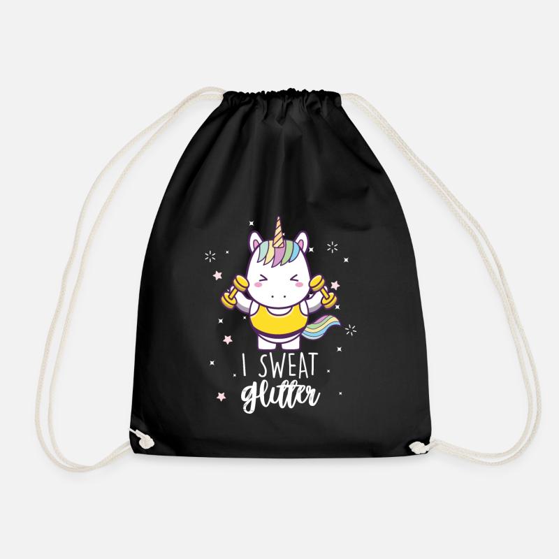 I Sweat Glitter Unicorn Workout Weightlifting Gym - Drawstring Bag - black