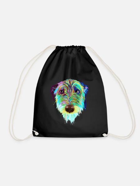 Splash Irish Wolfhound Dog - Drawstring Bag - black