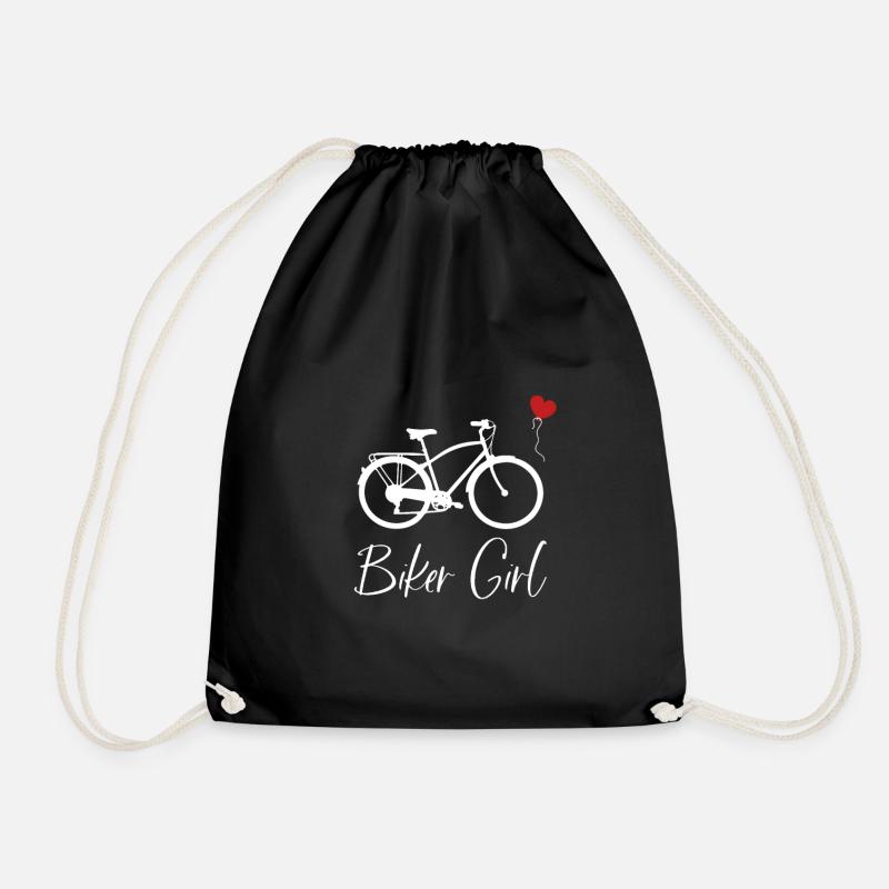 Biker girl design for a female cyclist - Drawstring Bag - black