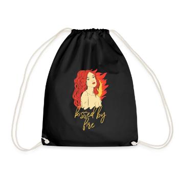 Funny Kissed By Fire Redhead Ginger Red Hair Quote - Drawstring Bag - black - Front