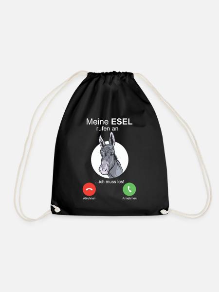 Esel ruft an I Handy Burro Muli Maultier Mama Papa - Turnbeutel - Schwarz