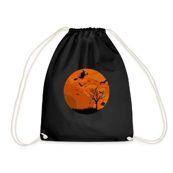 Halloween lune avec chauve-souris citrouille sorcière corbeau - Sac de sport léger - noir - Devant