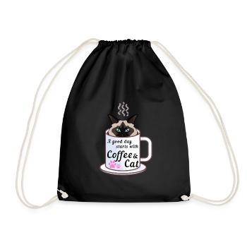 A Good Day Starts With A Coffee & A Birman Cat - Drawstring Bag - black - Front