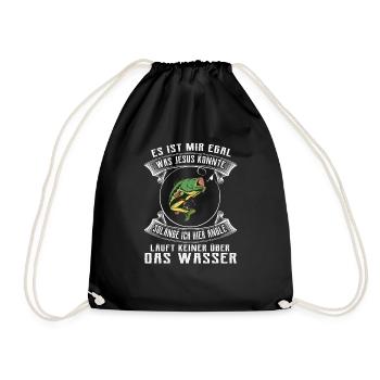 Angeln Angler Jesus Fischer Fischen Geschenkidee - Turnbeutel - Schwarz - Vorne