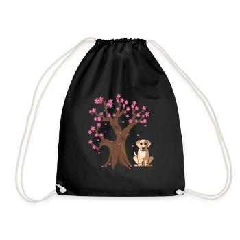Labrador Retriver Dog Love-r Japanese Cherry Bloss - Drawstring Bag - black - Front