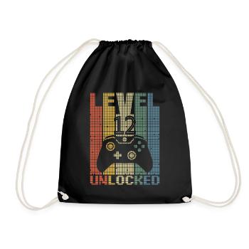Level 12 Unlocked Gamer 12 Jahre Zocker - Turnbeutel - Schwarz - Vorne