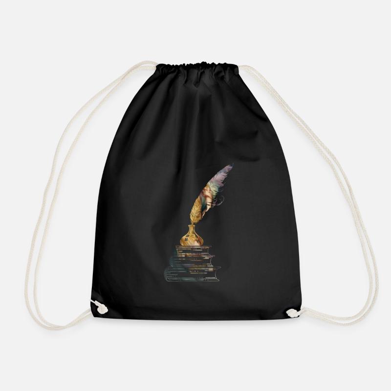 Book book stack with inkwell vintage design - Drawstring Bag - black