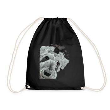 Curious Schnauzer Dog - Drawstring Bag - black - Front