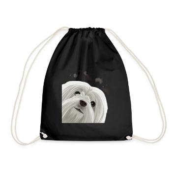 Curious Maltese Dog - Drawstring Bag - black - Front