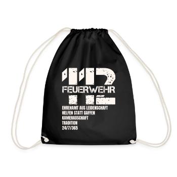 112 Feuerwehr Geschenk - Turnbeutel - Schwarz - Vorne