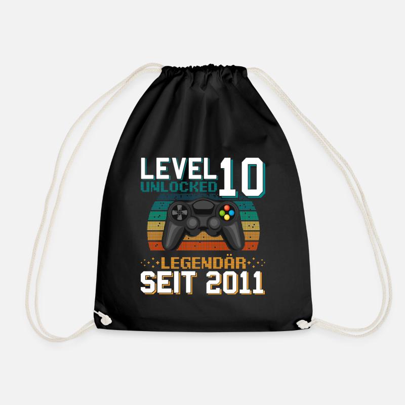 Level 10 Unlocked 10. Geburtstag Gamer Zocker - Turnbeutel - Schwarz