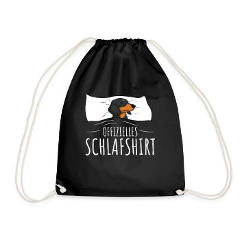 Offizielles Schlafshirt Schlafanzug Dackel Hund - Turnbeutel - Schwarz - Vorne