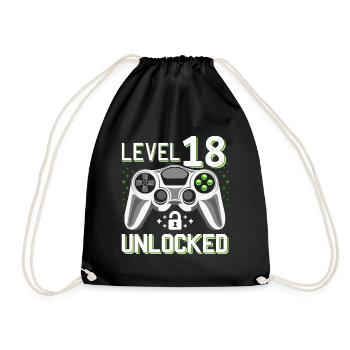 18th Birthday Level 18 Gamer Gift - Drawstring Bag - black - Front