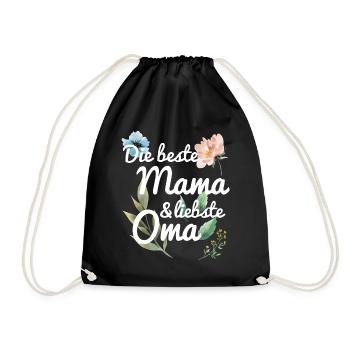 DIe beste Mama und liebste Oma Spruch floral Blume - Turnbeutel - Schwarz - Vorne