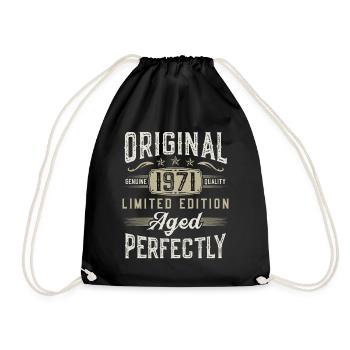 Born in 1971 Vintage Retro Birthday - Drawstring Bag - black - Front