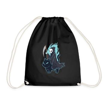 Grim Reaper Riding Cat Funny Death Halloween - Drawstring Bag - black - Front
