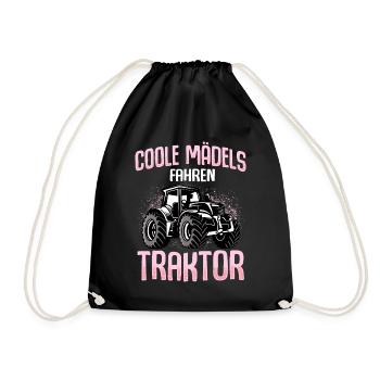 Coole Mädels fahren Traktor Trecker - Turnbeutel - Schwarz - Vorne