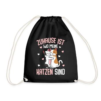 Zuhause ist wo meine Katzen sind Katze - Turnbeutel - Schwarz - Vorne