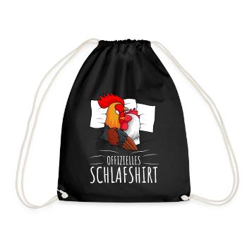 Offizielles Schlafshirt Hühner Landwirt Hahn - Turnbeutel - Schwarz - Vorne