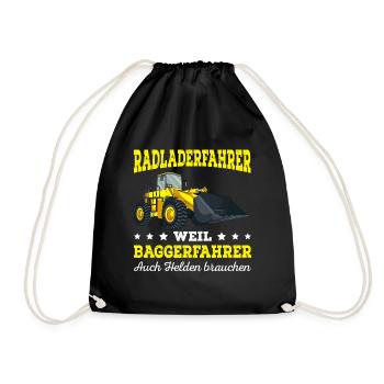Radlader Baustelle Bagger Baggerlader - Turnbeutel - Schwarz - Vorne