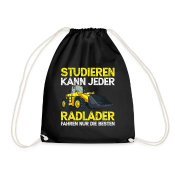 Radlader Fahrer Bagger Baggerlader - Turnbeutel - Schwarz - Vorne