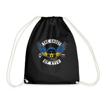Ghost of Kyiv Ukrainian Flag Ukraine Strong - Drawstring Bag - black - Front