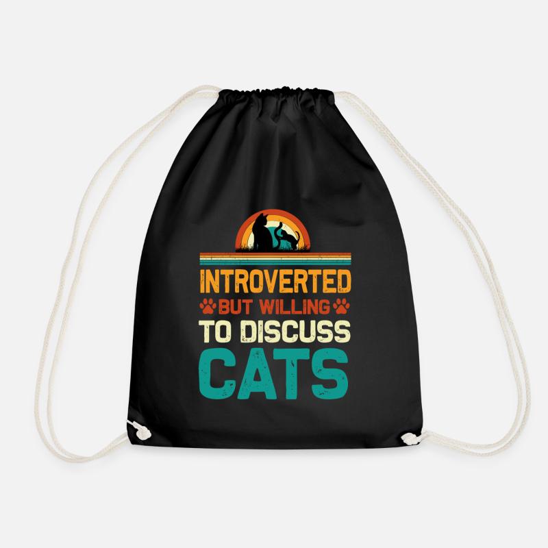 Introverted But Willing to Discuss Cats, Funny - Drawstring Bag - black