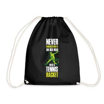 Vieil homme avec une raquette de tennis cadeau de tennis - Sac de sport léger - noir - Devant