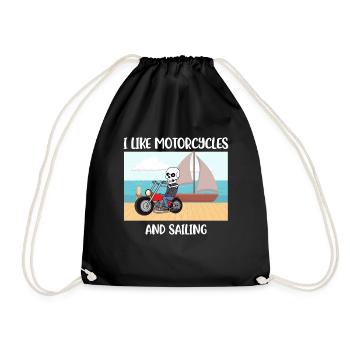 I Like Motorcycles And Sailing Sailing Gift - Drawstring Bag - black - Front