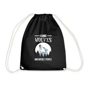 I Like Wolves And Maybe 3 People Wolf Animal - Drawstring Bag - black - Front