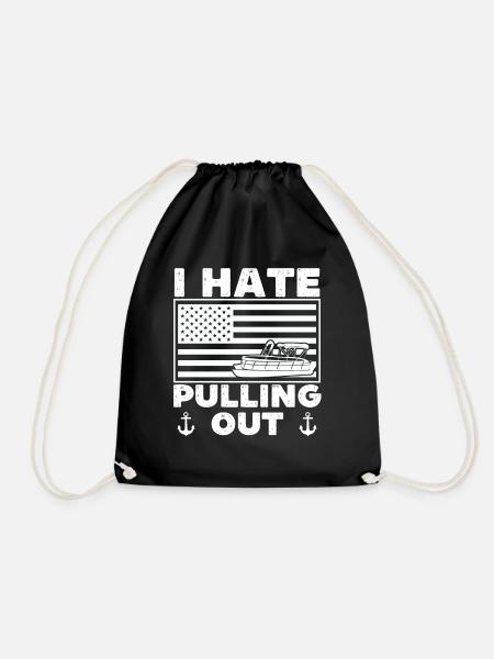 I hate pulling out - funny pontoon boat - Drawstring Bag - black