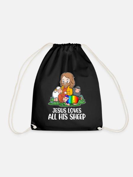 Jesus Loves All His Sheep Schaf Geschenk - Turnbeutel - Schwarz