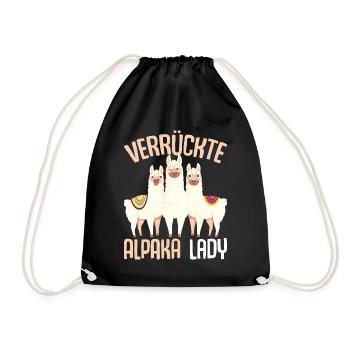 Verrückte Alpaka Lady Damen Alpaka Lama - Turnbeutel - Schwarz - Vorne