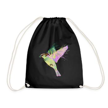 Colorful Splash Flying Bird Sparrow - Drawstring Bag - black - Front
