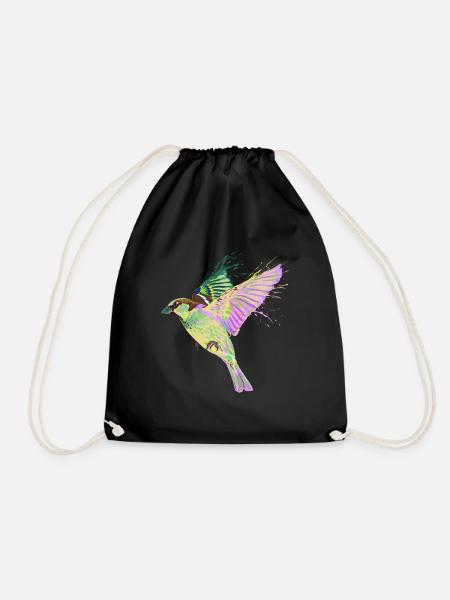 Colorful Splash Flying Bird Sparrow - Drawstring Bag - black