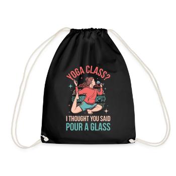 Yoga Class Pour A Glass Yoga Gift - Drawstring Bag - black - Front