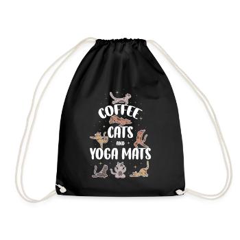 Coffee Cat And Yoga Mats Yoga Gift - Drawstring Bag - black - Front