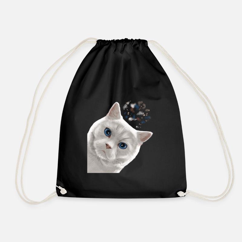 Funny Curious White British Shorthair Cat - Drawstring Bag - black