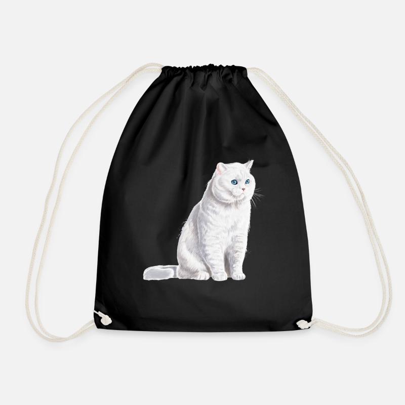 Sitzende Weiße Britisch Kurzhaar Katze - Turnbeutel - Schwarz